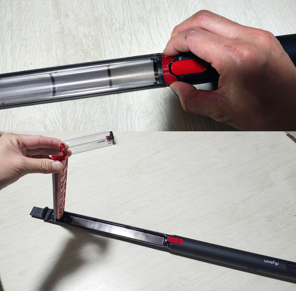 ダイソンペンシルバック・メッシュフィルターの取り外し